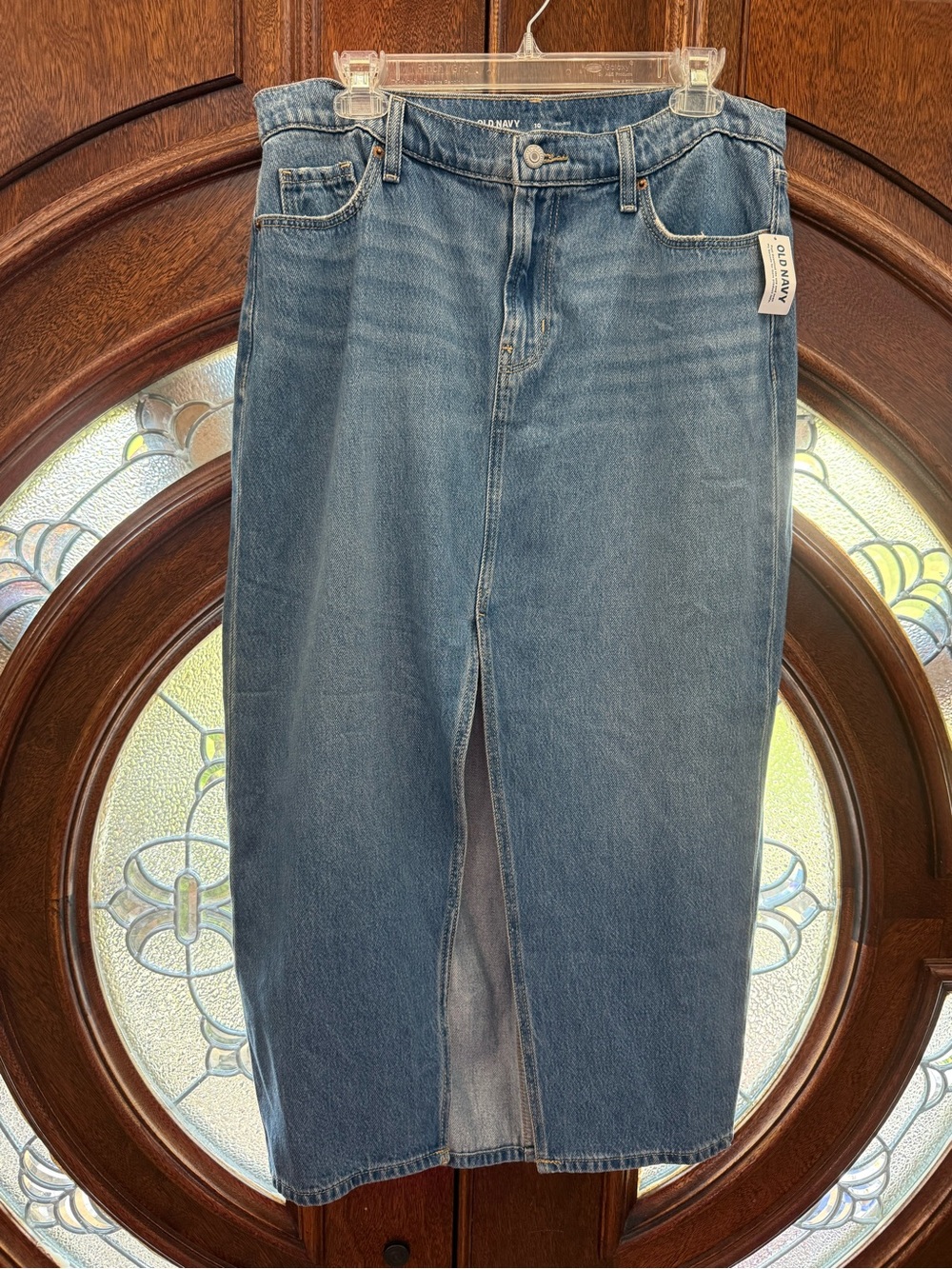 Old Navy Blue Denim Midi Skirt with Front Slit